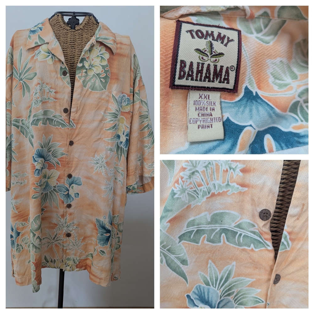 Tommy Bahama Men's Floral Print Shirt - Peach and Teal